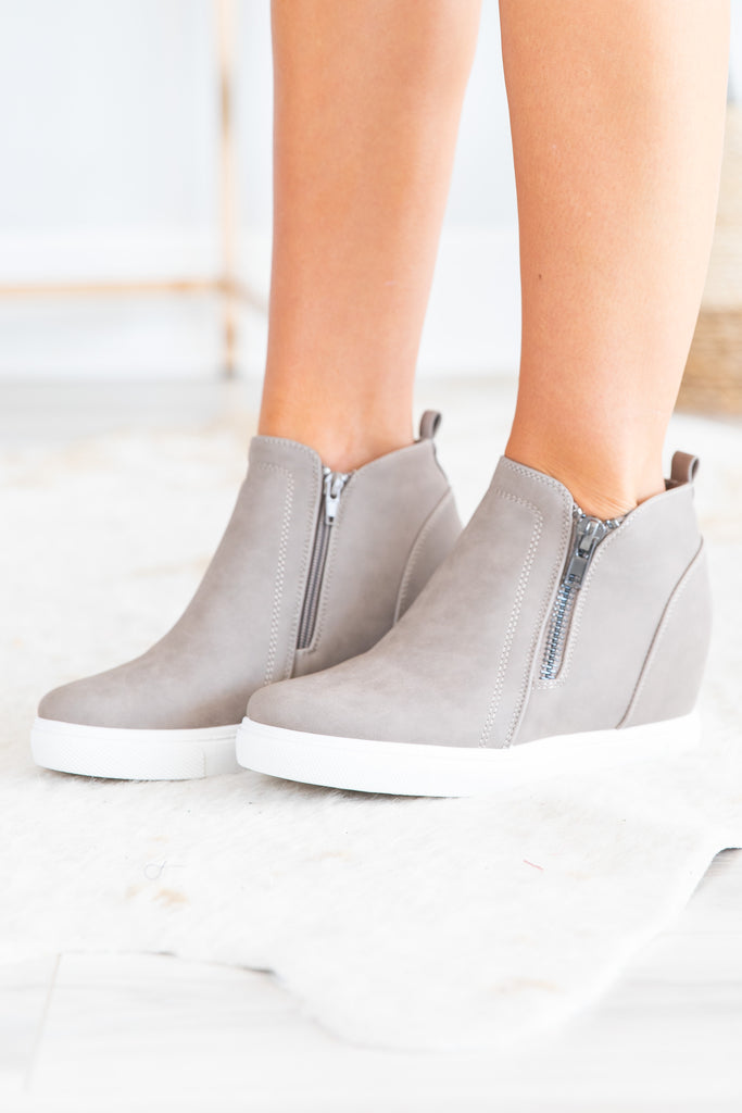 Fun Sassy Taupe Wedge Sneakers - Zip Up – The Mint Julep Boutique