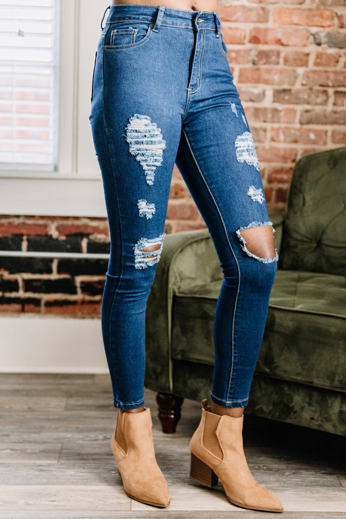 Trendy Medium Denim Distressed Skinny Jeans | Mint Julep – Shop The Mint