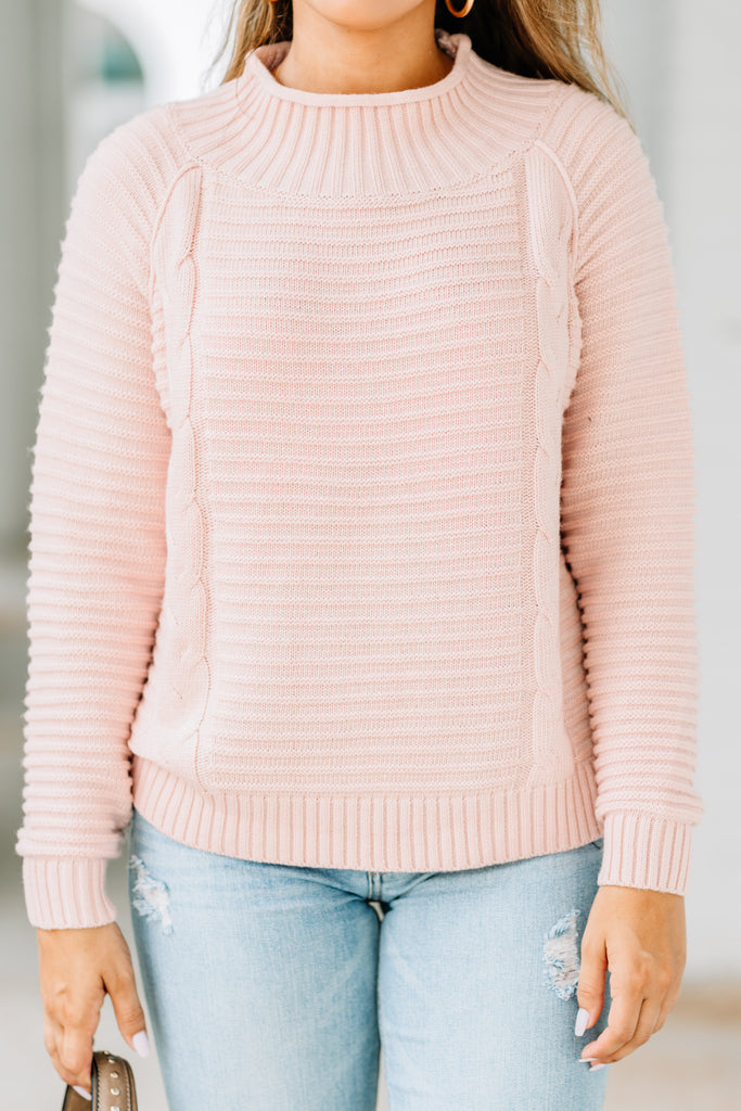 Cozy Warm Pink Cable Knit Sweater Long Sleeves Shop The Mint