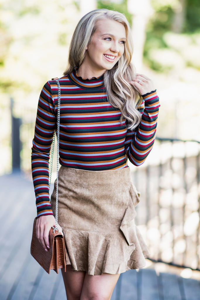 Fitted Comfy Burgundy Multi Striped Top - Long Sleeves – Shop The Mint