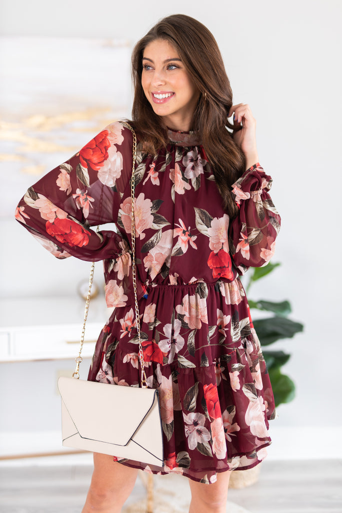 red floral dress long sleeve
