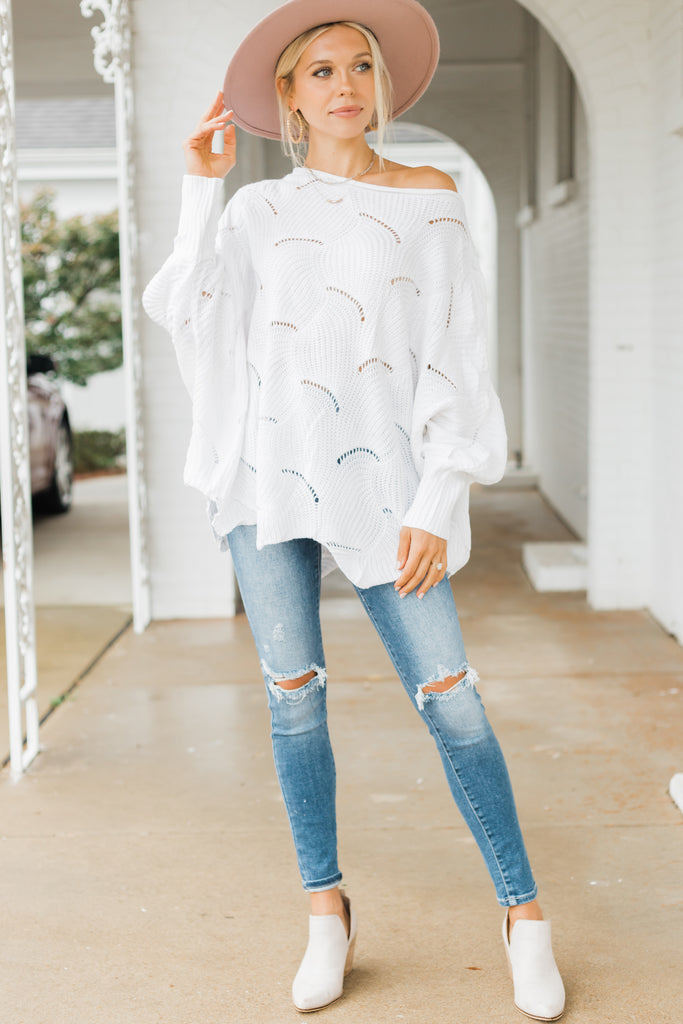 Cozy Cute White Loose Knit Sweater - Winter Sweater – Shop The Mint