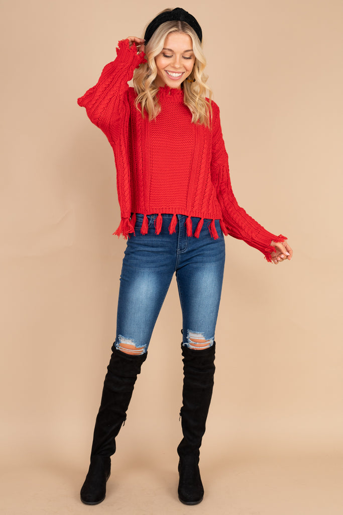 Sassy Red Distressed Sweater - Winter Sweater – Shop The Mint