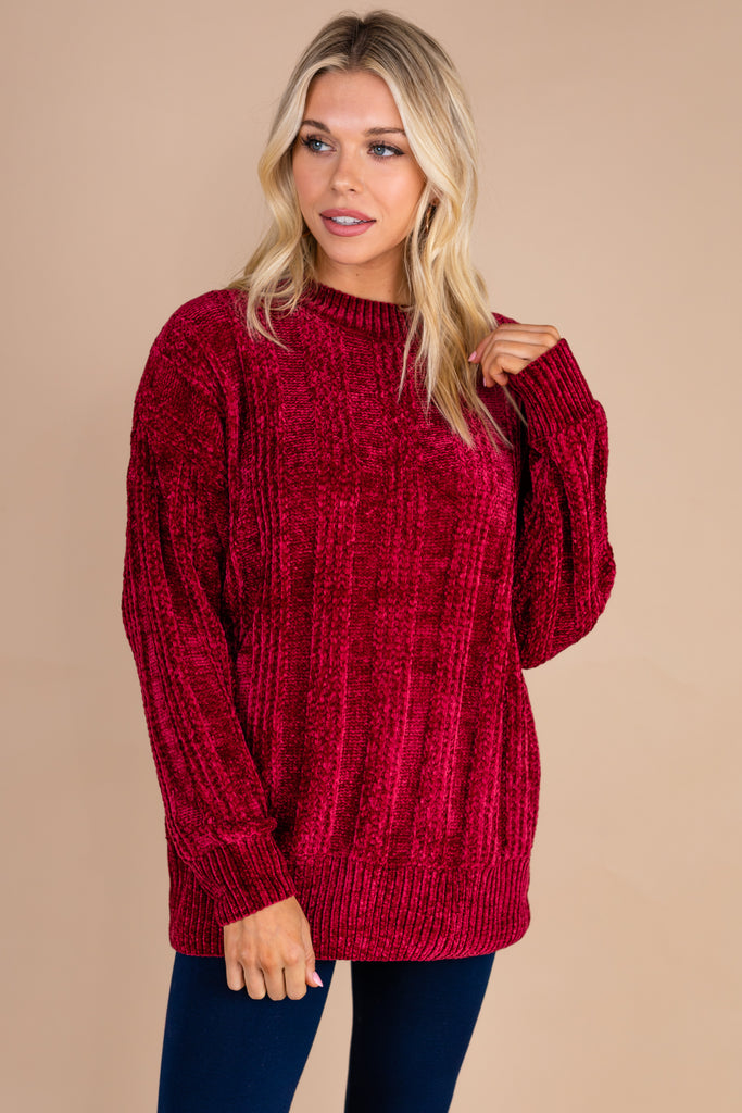 Super Soft Cabernet Red Chenille Sweater - Trendy Sweater – The Mint ...