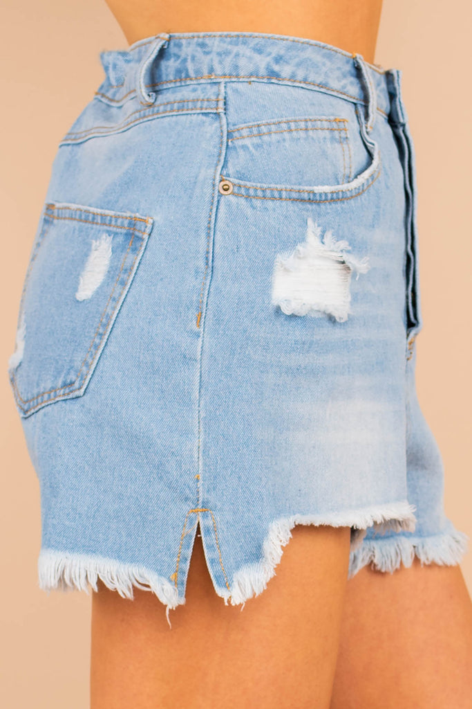Trendy Casual Light Wash Denim Shorts - Distressed Shorts – Shop The Mint