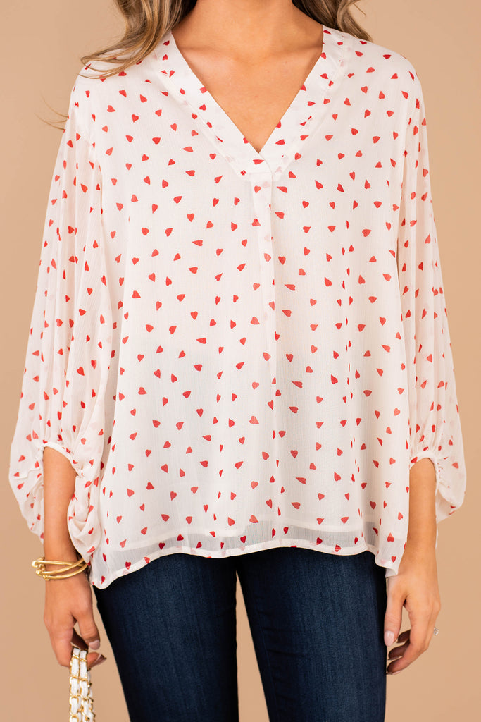 Cute Fun Ivory White Heart Printed Blouse - Valentine's Day Top – Shop ...