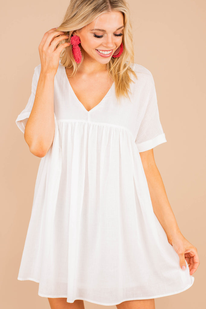 Adorable White Babydoll Dress - V-neck Dress – The Mint Julep Boutique
