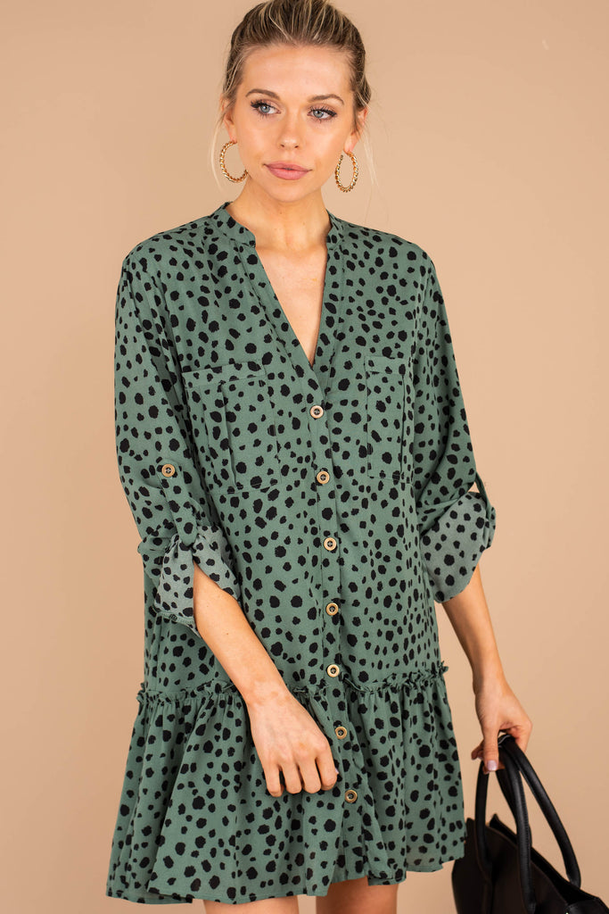 Sassy Fun Sage Green Spotted Leopard Dress - Boutique Dress – Shop The Mint