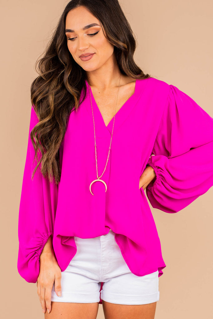 Classic Chic Hot Pink Bubble Sleeve Top - Long Sleeve Top – The Mint ...