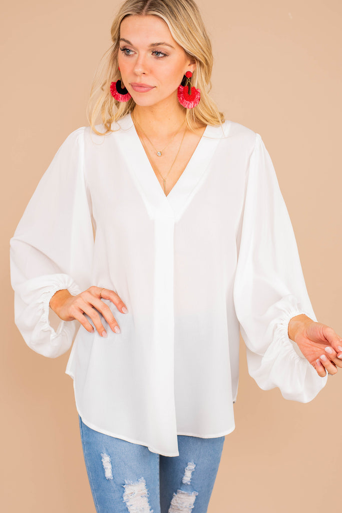 Classic Chic Ivory White Bubble Sleeve Top - Long Sleeve Top – Shop The ...