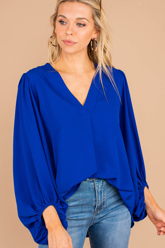 Classic Chic Royal Blue Bubble Sleeve Top - Long Sleeve Top – Shop The Mint