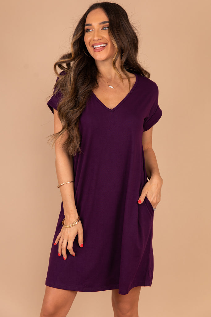 Casual Violet Purple T-shirt Dress - Short Sleeve Dress – The Mint ...