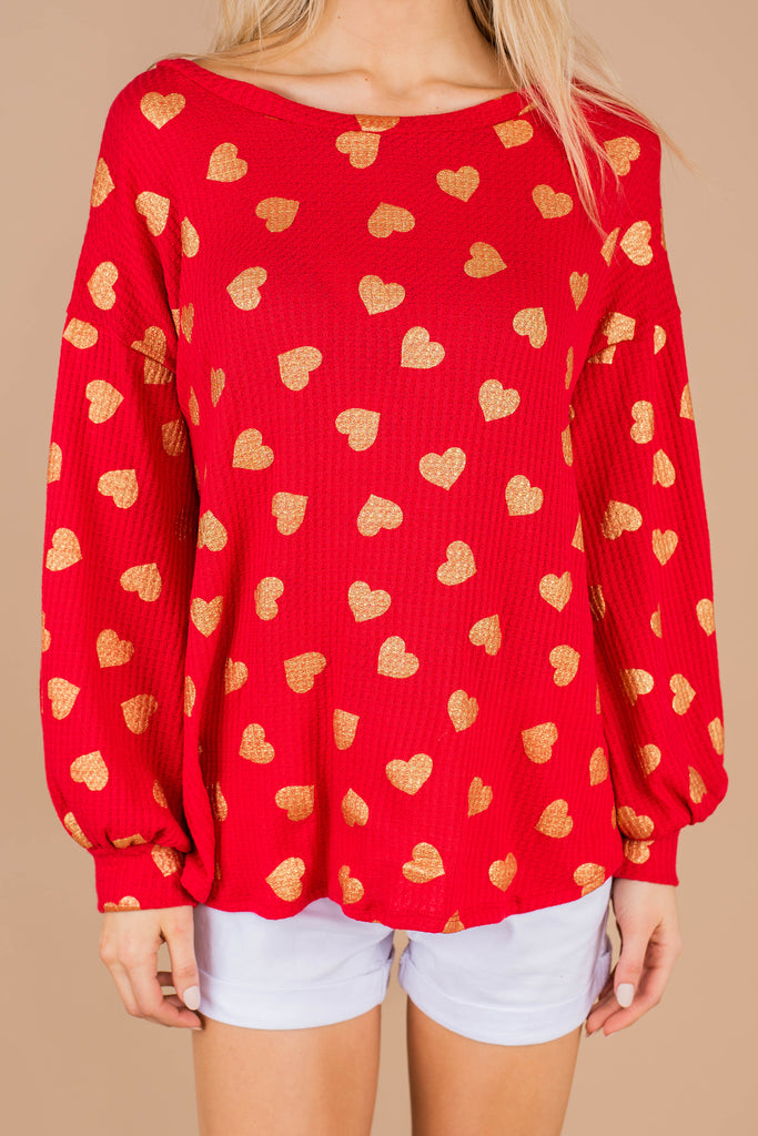 Gold Foil Hearts Red Heart Sweater - Valentine's Day Top – Shop The Mint
