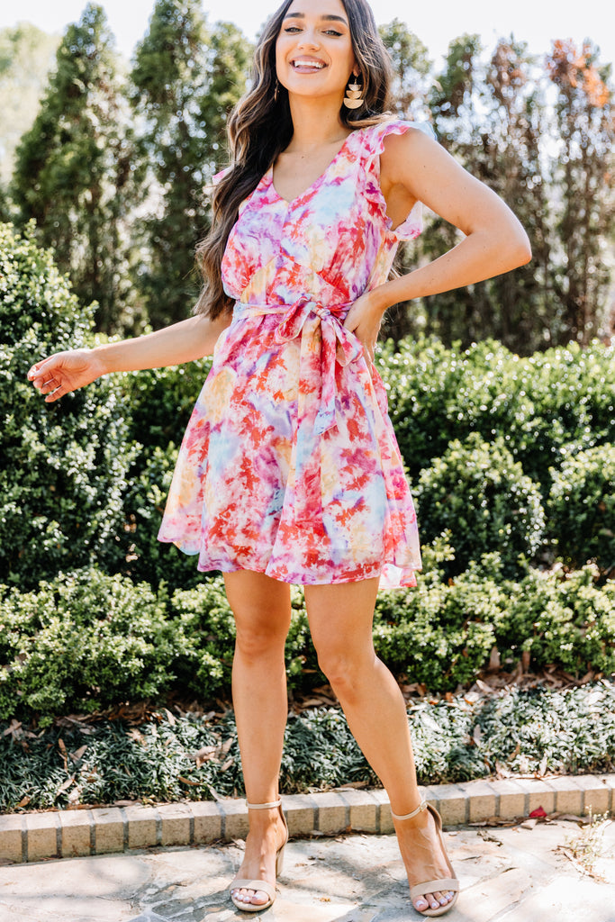 Flattering Vibrant Red Tie Dye Dress - Ruffled Dress – The Mint Julep ...