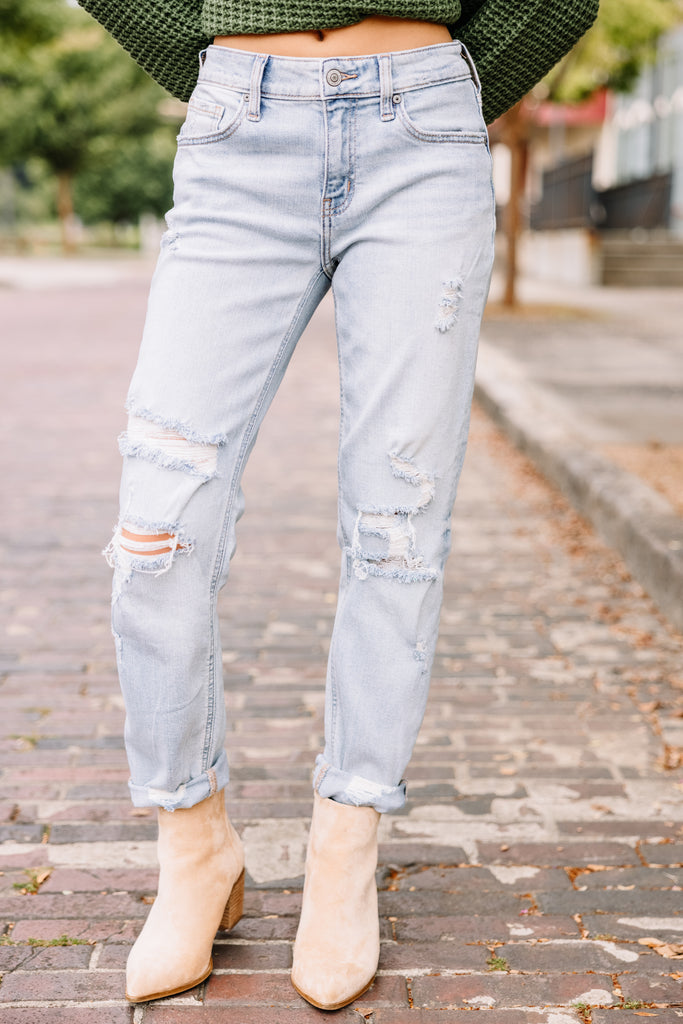 Edgy Light Wash Distressed Boyfriend Jeans - Casual Jeans – Shop The Mint