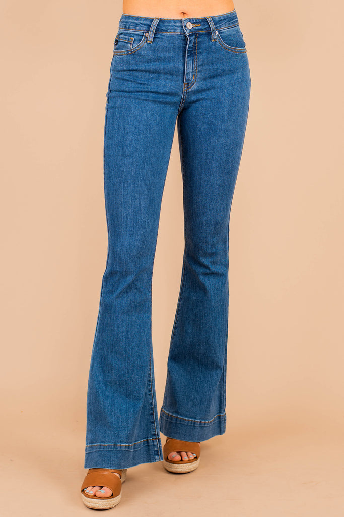 Vintage Retro Medium Wash Flare Jeans - Wide Hem – Shop The Mint
