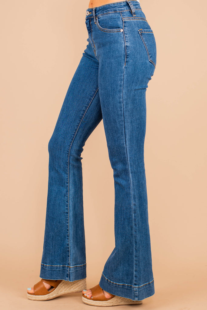Vintage Retro Medium Wash Flare Jeans - Wide Hem – Shop The Mint