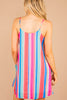 spaghetti straps, v-neckline, stripes, multi color, striped dress, dress, blue
