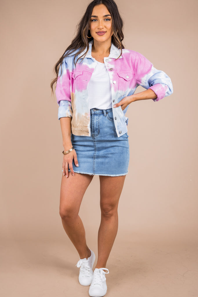 Sassy Pink Tie Dye Denim Jacket - Summer Layers – The Mint Julep Boutique