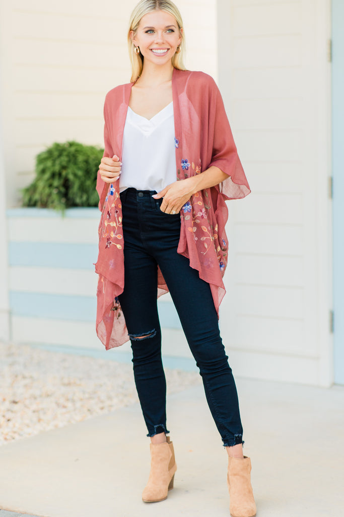 Boho Copper Red Floral Embroidered Kimono - Fall Layers – Shop The Mint