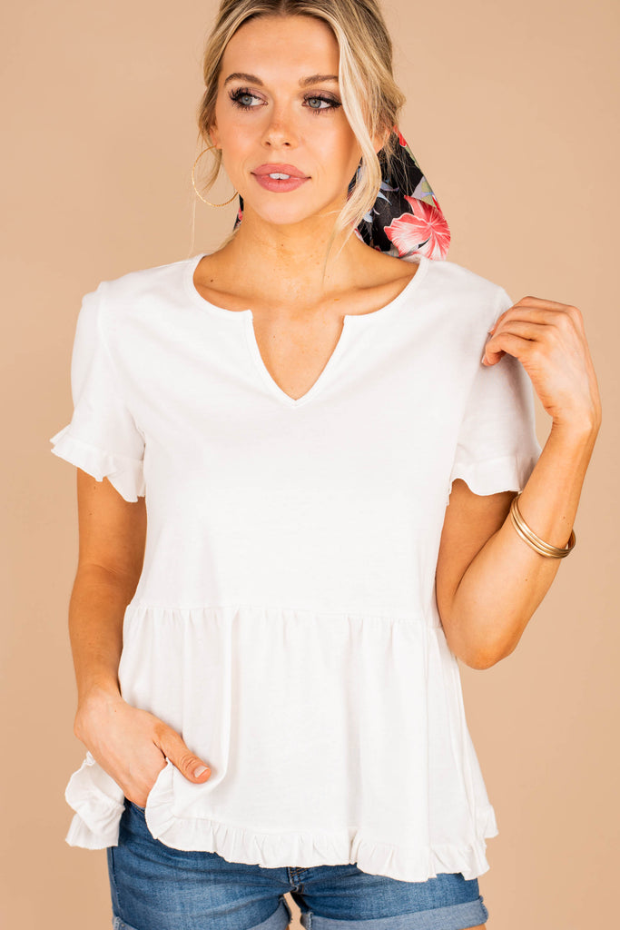 Casual Cute White Babydoll Top - Peplum Top – The Mint Julep Boutique