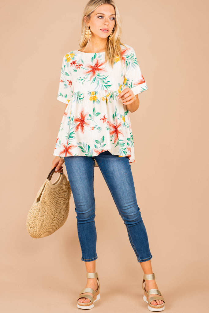 Vibrant Fun White Floral Babydoll Top - – Shop The Mint