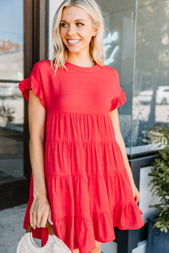 Flowy Red Tiered Dress - Fully Lined Dress – Shop The Mint