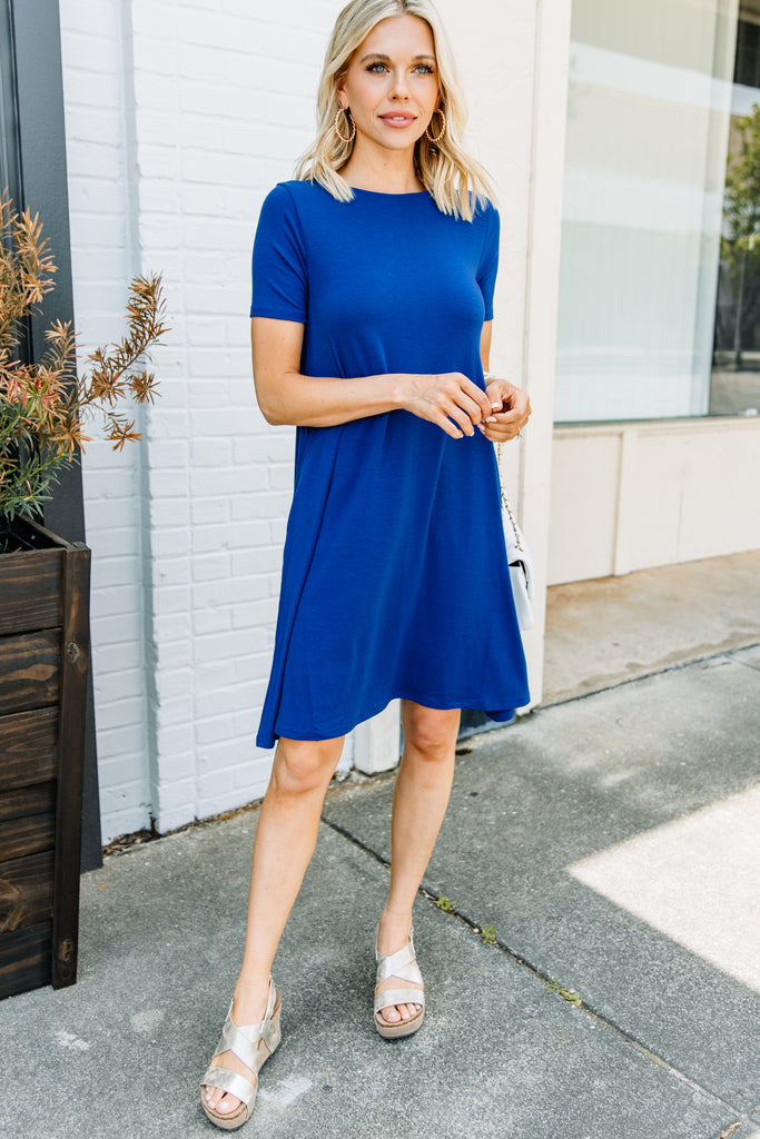 Casual Comfy Mid Navy Blue Flared Dress - T-shirt Dress – Shop The Mint