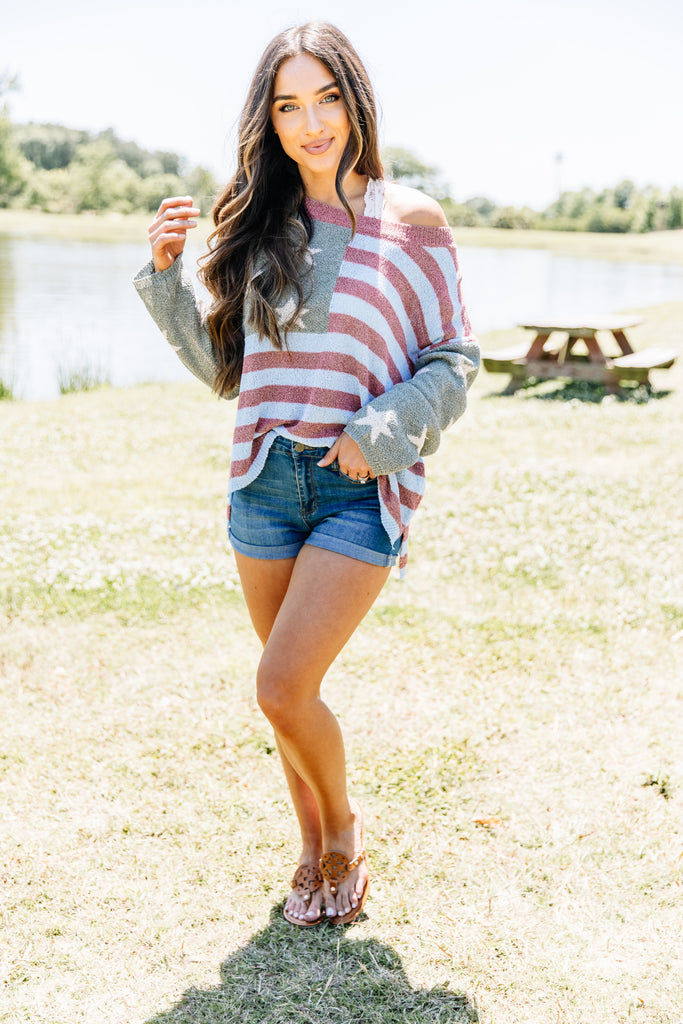 Generous Comfy Rust Red Striped Sweater - 4th of July Sweater – Shop ...