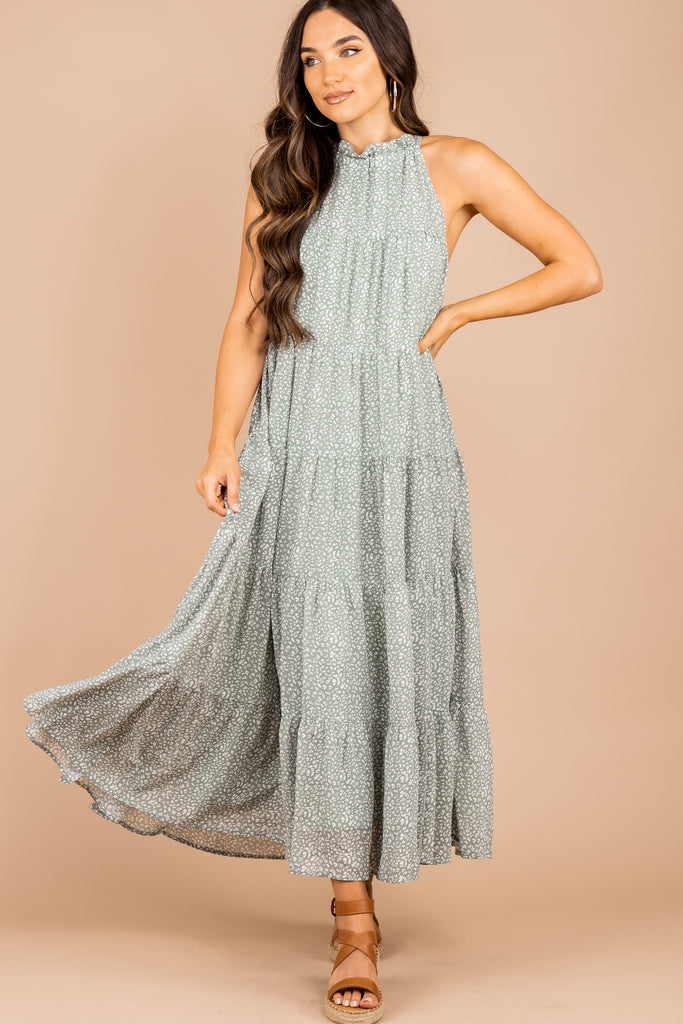 Feminine Sage Green Midi Dress - Trendy Dresses – Shop The Mint