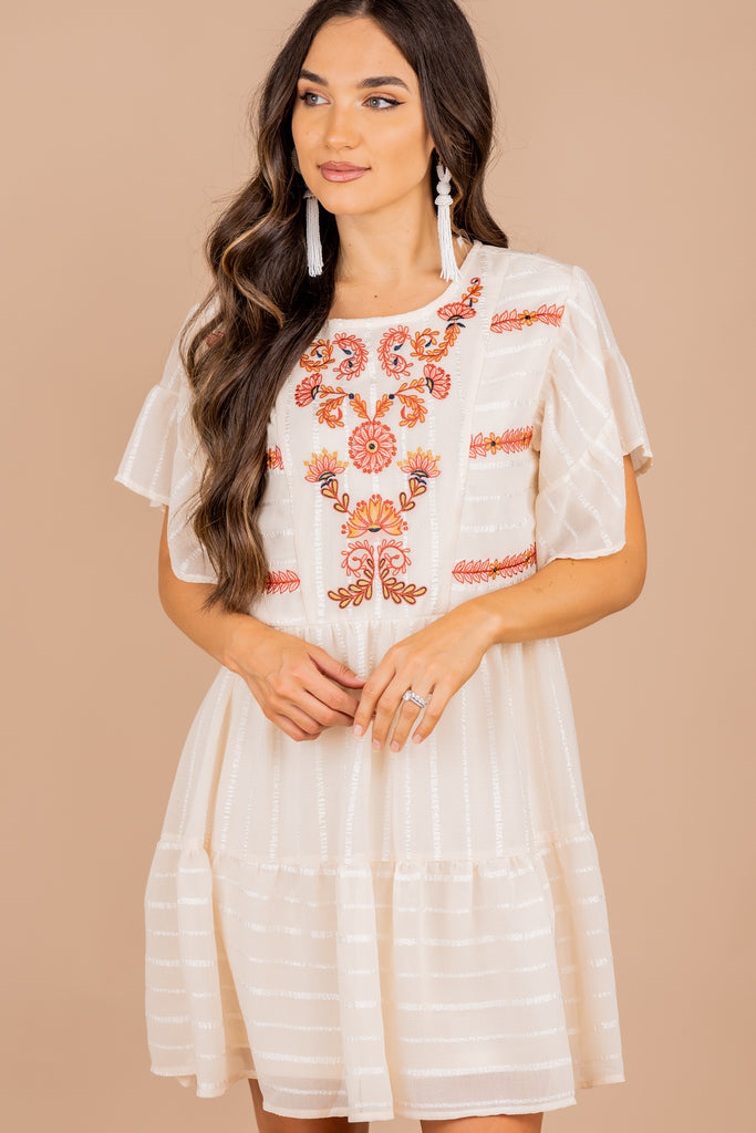 long white embroidered dress