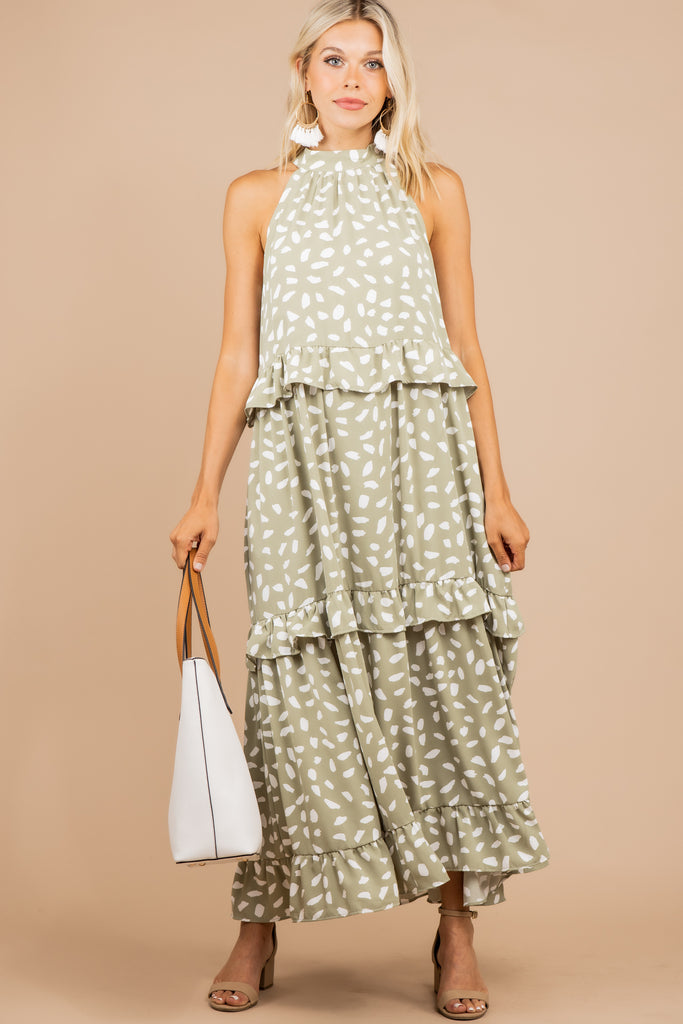 Chic Light Olive Green Leopard Midi Dress - Boutique Trends – Shop The Mint