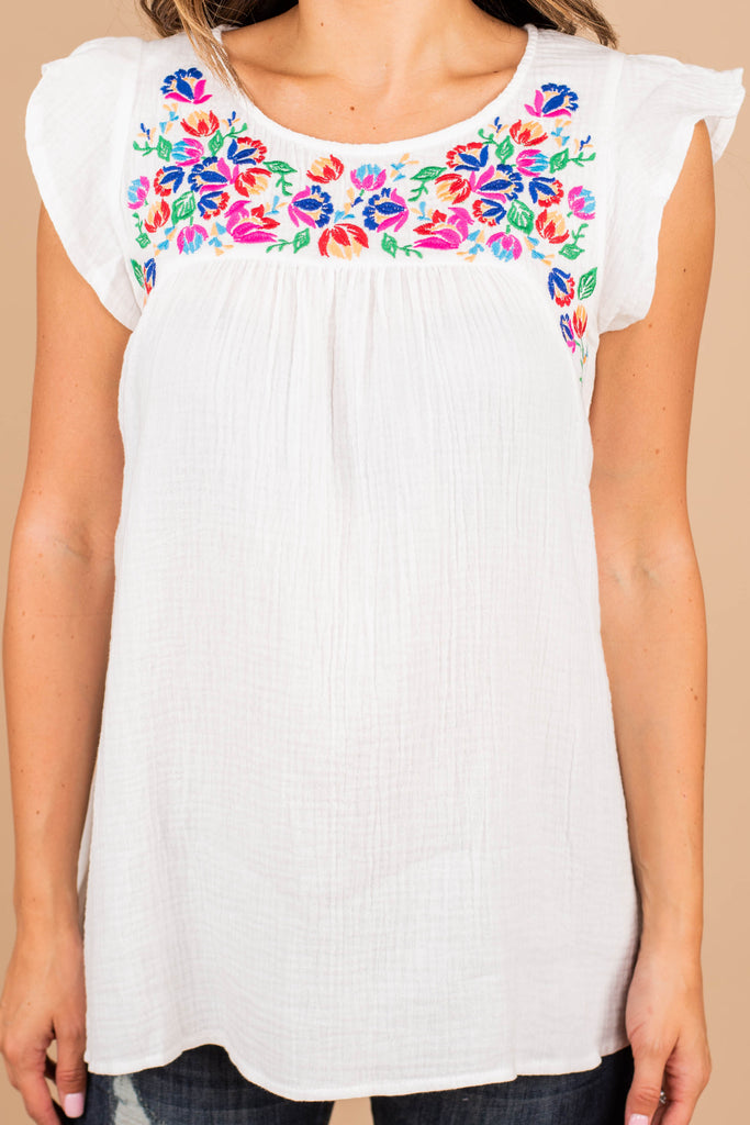 Bright White Embroidered Top - Boutique Tops – The Mint Julep Boutique