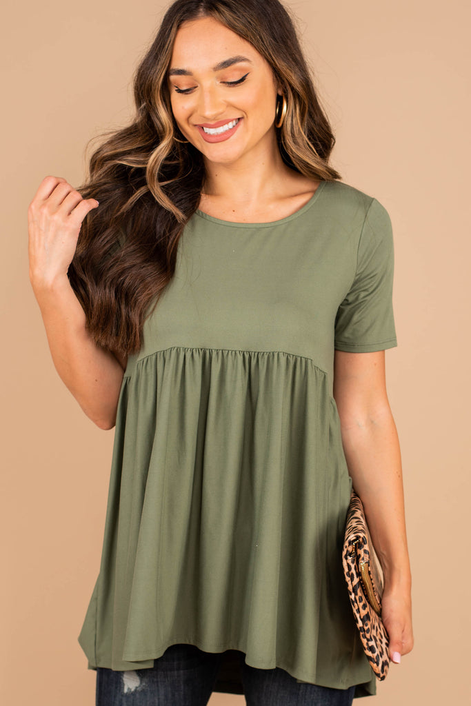 Casual Light Olive Green Babydoll Top - Boutique Styles – Shop The Mint