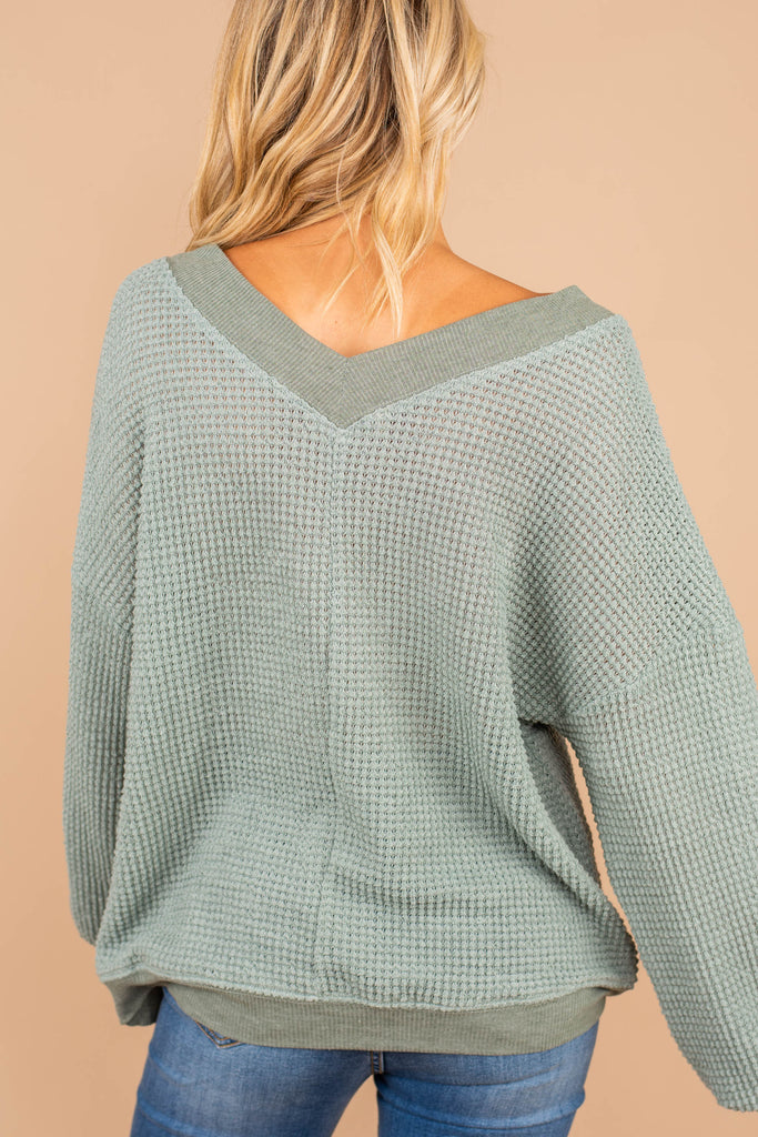 Casual Sage Green Waffle Knit Sweater Trendy Sweaters Shop The Mint