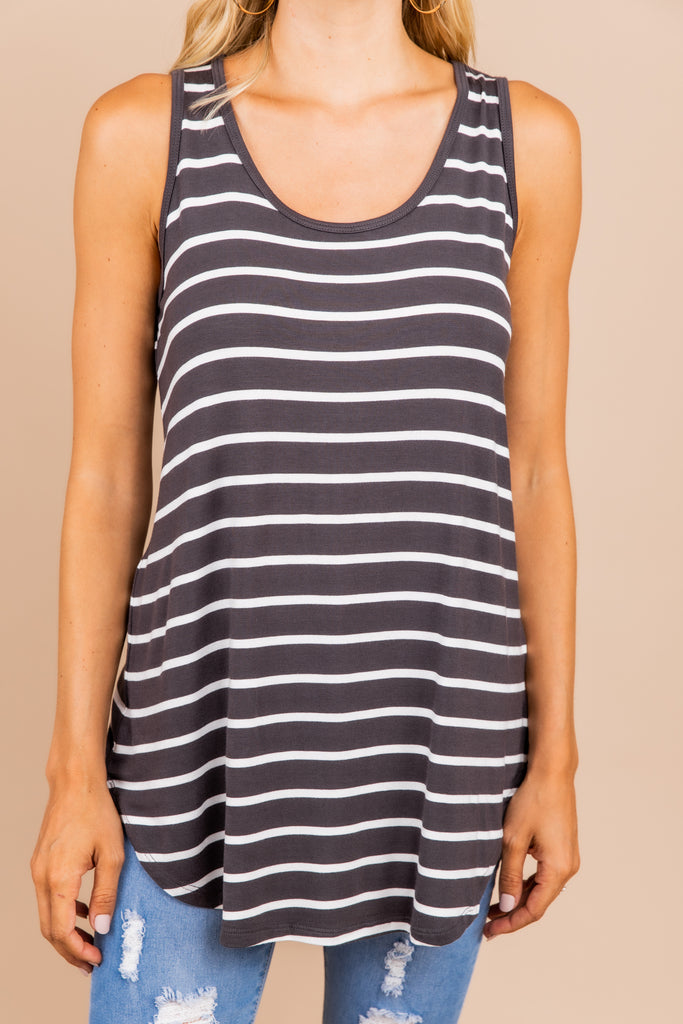 Classic Type Ash Gray Striped Tank - Boutique Tops – Shop The Mint