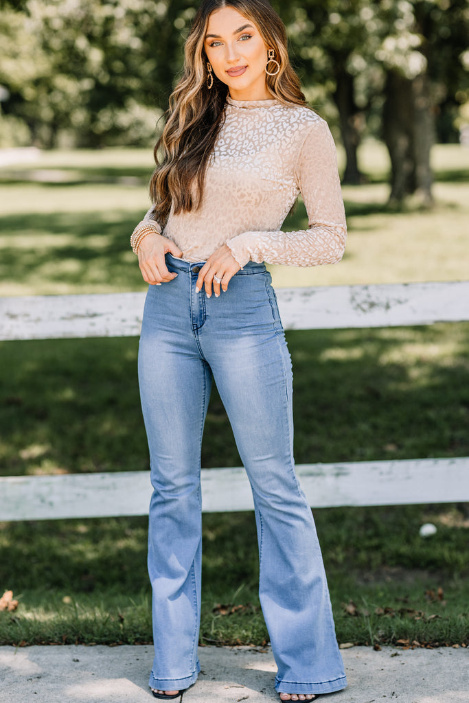 Chic Beige Brown Velvet Leopard Top - Boutique Tops – Shop The Mint