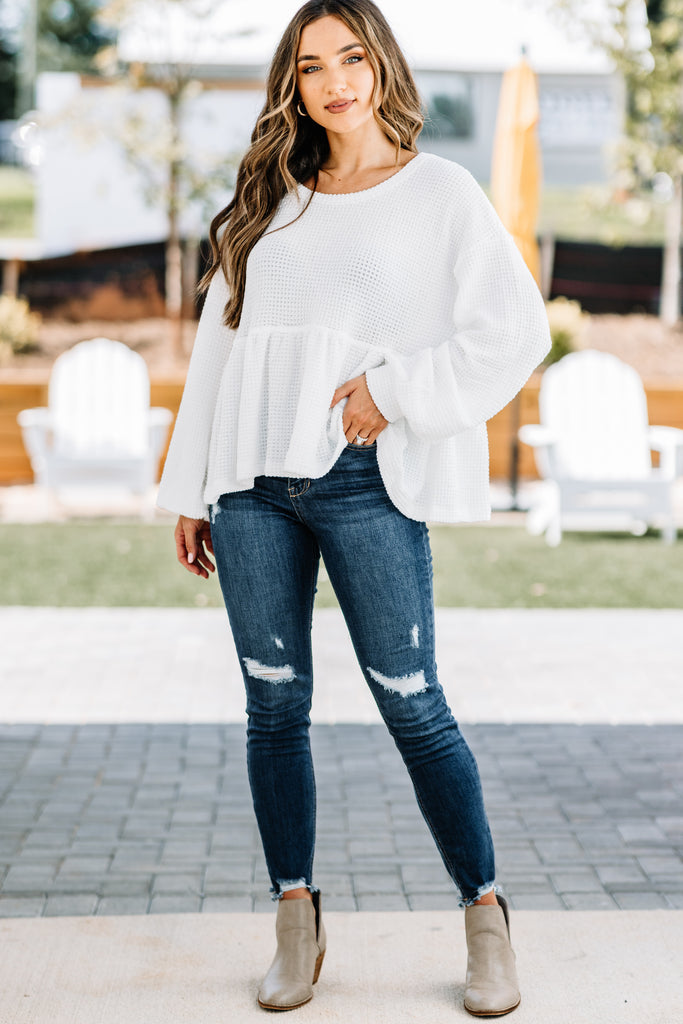 Cozy Ivory White Waffle Top - Fall Tops – Shop The Mint
