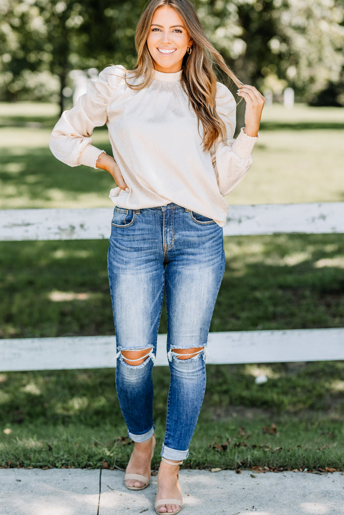 Chic Beige White Satin Leopard Blouse - Office Wear – Shop The Mint