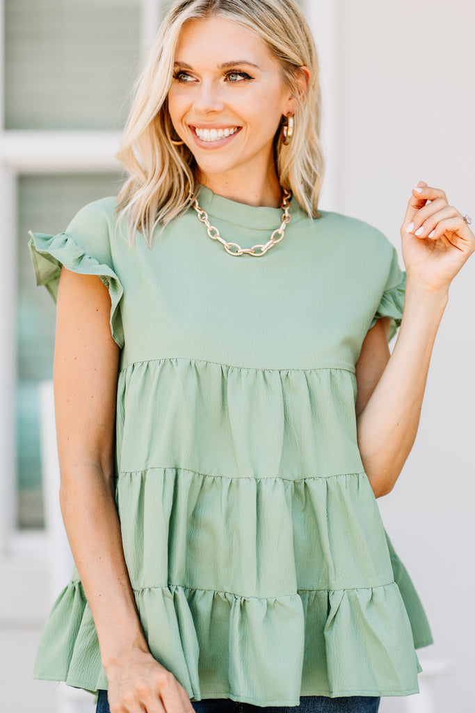 Casual Sage Green Tiered Top - Babydoll Tops – The Mint Julep Boutique