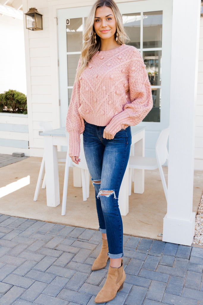 Preppy Blush Pink Pompom Sweater - Classic Sweaters – Shop The Mint
