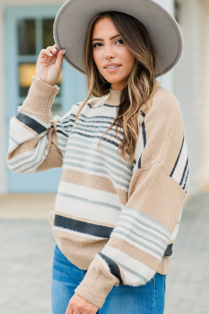 Fuzzy Mocha Brown Striped Sweater - Women's Sweaters – Shop The Mint