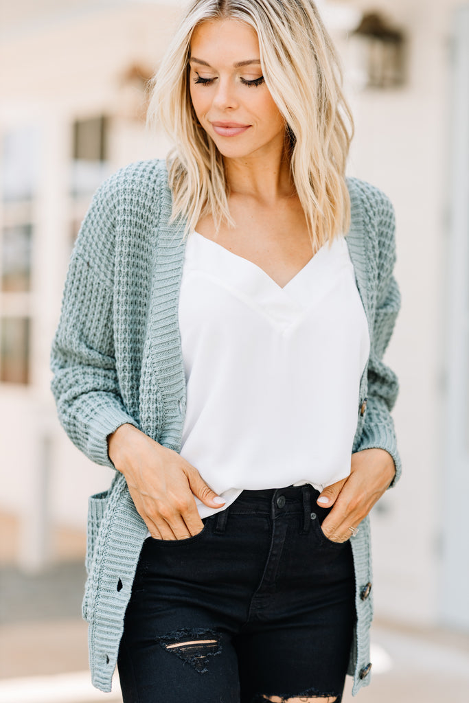 Comfy Light Green Waffle Cardigan - Classic Fall Layers – Shop The Mint