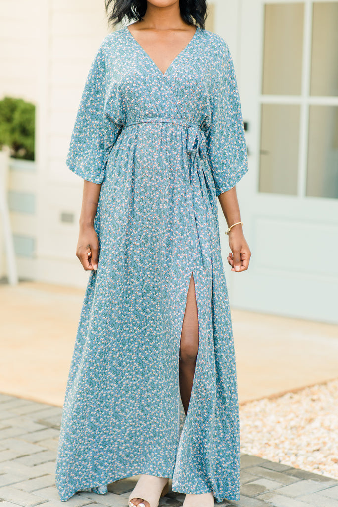 Flattering Blue Ditsy Floral Maxi Dress - Feminine Maxi Dress – Shop ...