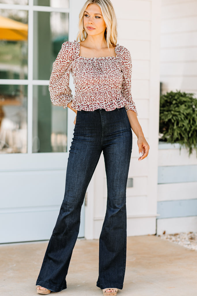 Feminine White Ditsy Floral Top - Trendy Fall Tops – The Mint Julep ...