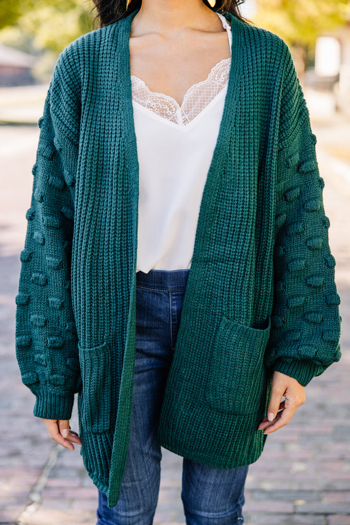 Cozy Hunter Green Pompom Sweater - Winter Layers – Shop The Mint