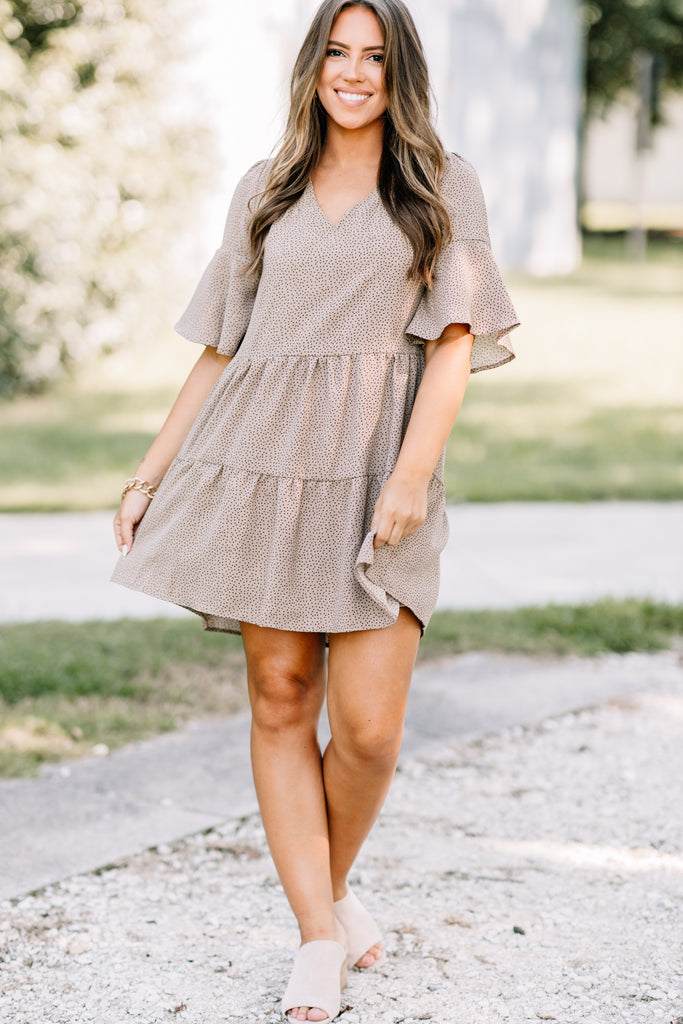 Preppy Taupe Brown Polka Dot Dress - Fall Dresses – The Mint Julep Boutique
