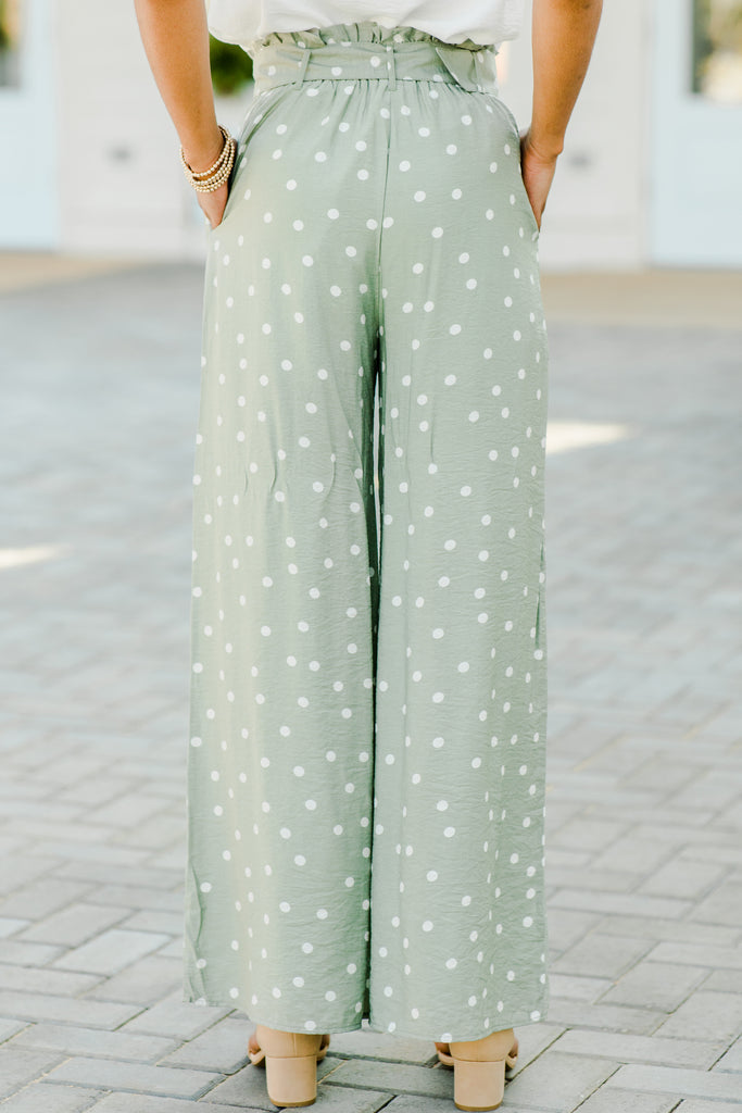 Classy Sage Green Polka Dot Pants - Fall Pants – Shop The Mint