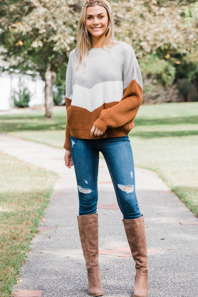 Neutral Cloud Gray Colorblock Sweater - Classic Boutique Sweaters ...
