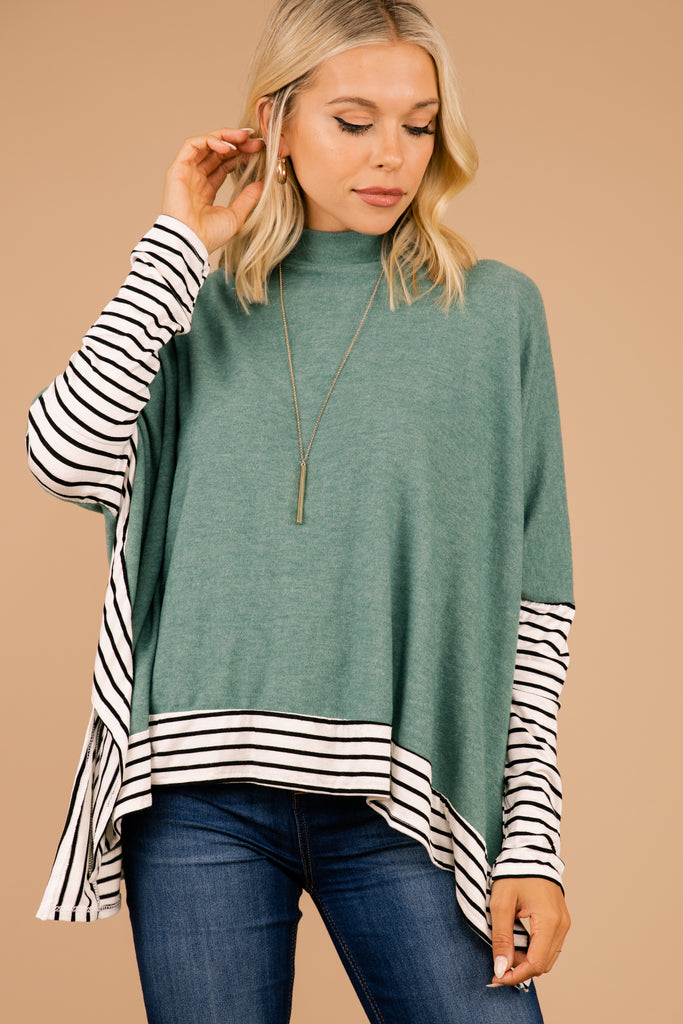 Oversized Teal Blue Striped Top - Casual Boutique Tops – Shop The Mint